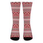Red And White Native Tribal Print Crew Socks