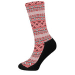 Red And White Native Tribal Print Crew Socks