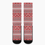 Red And White Native Tribal Print Crew Socks