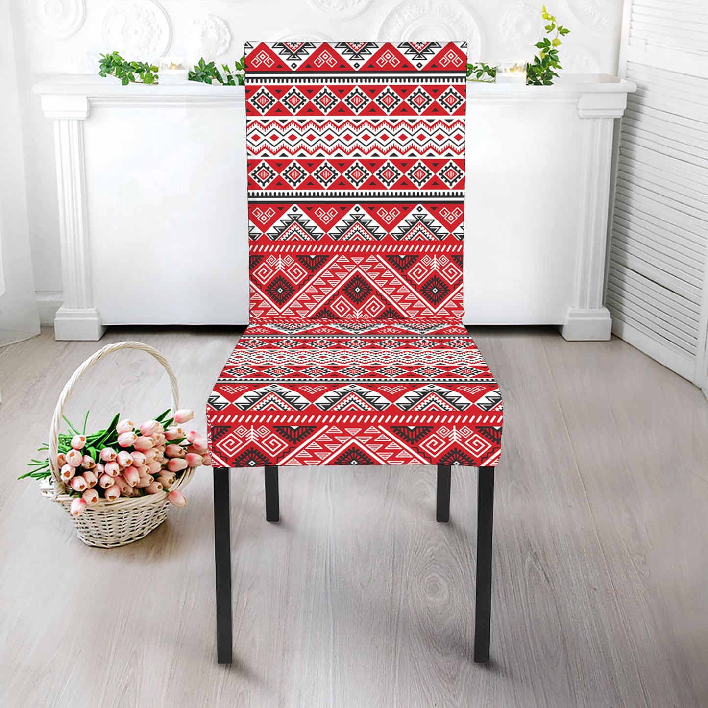 Red And White Native Tribal Print Dining Chair Slipcover