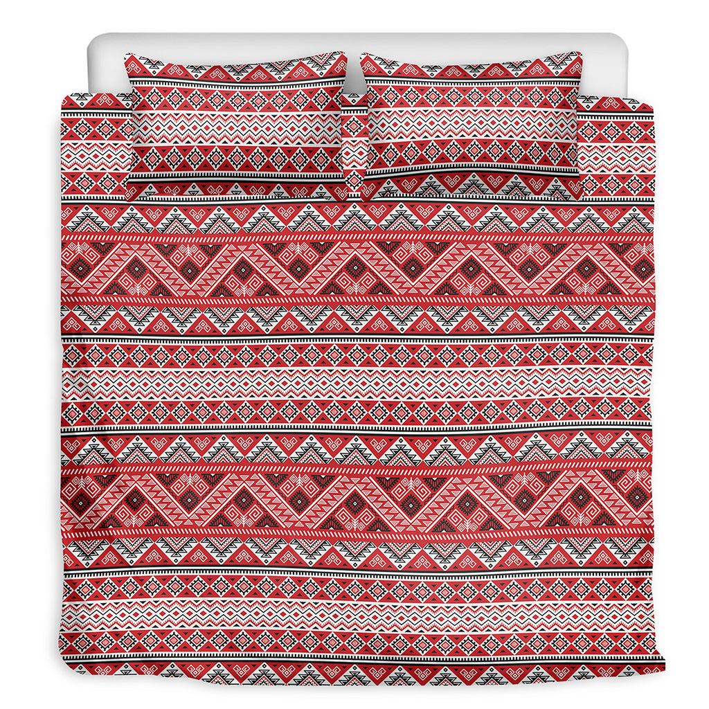 Red And White Native Tribal Print Duvet Cover Bedding Set