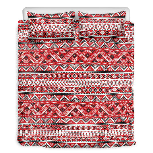 Red And White Native Tribal Print Duvet Cover Bedding Set