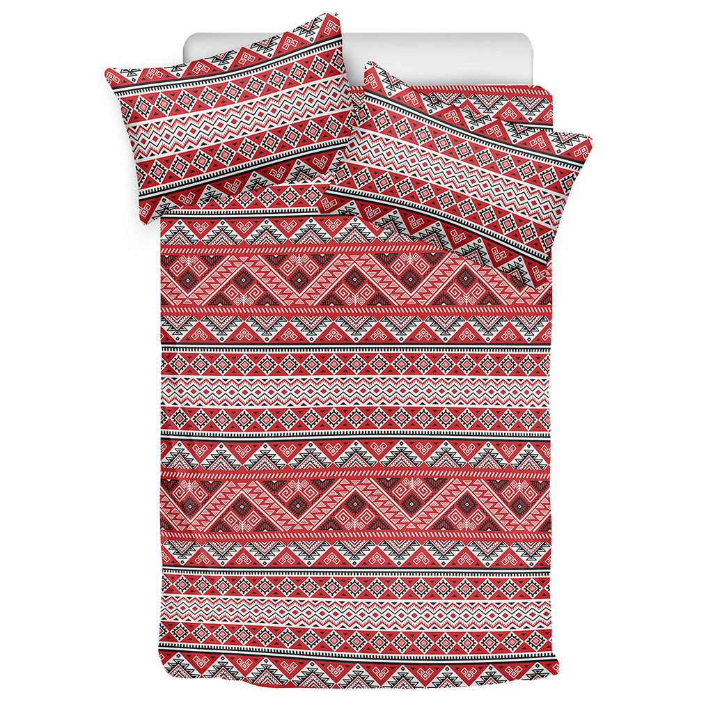 Red And White Native Tribal Print Duvet Cover Bedding Set