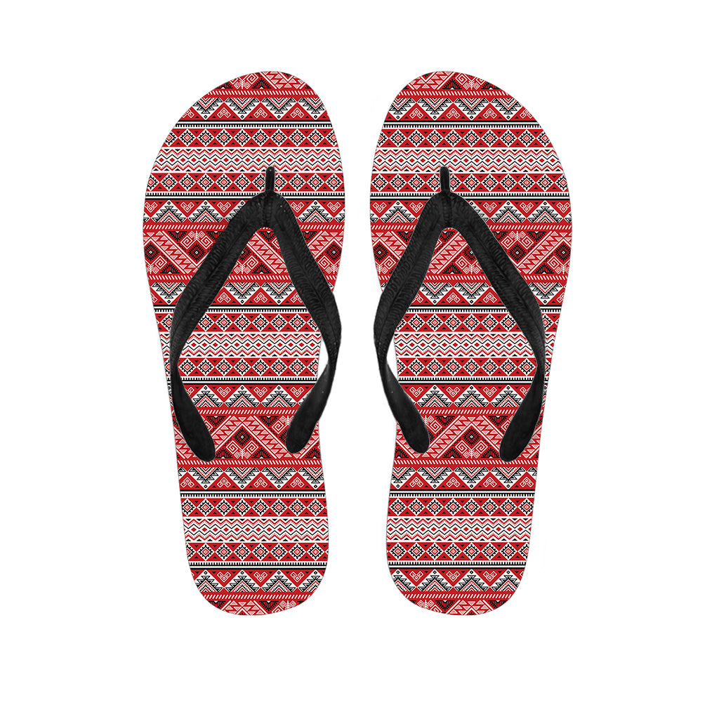 Red And White Native Tribal Print Flip Flops
