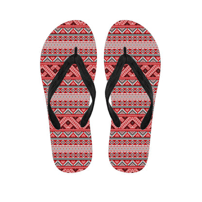 Red And White Native Tribal Print Flip Flops