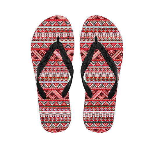 Red And White Native Tribal Print Flip Flops