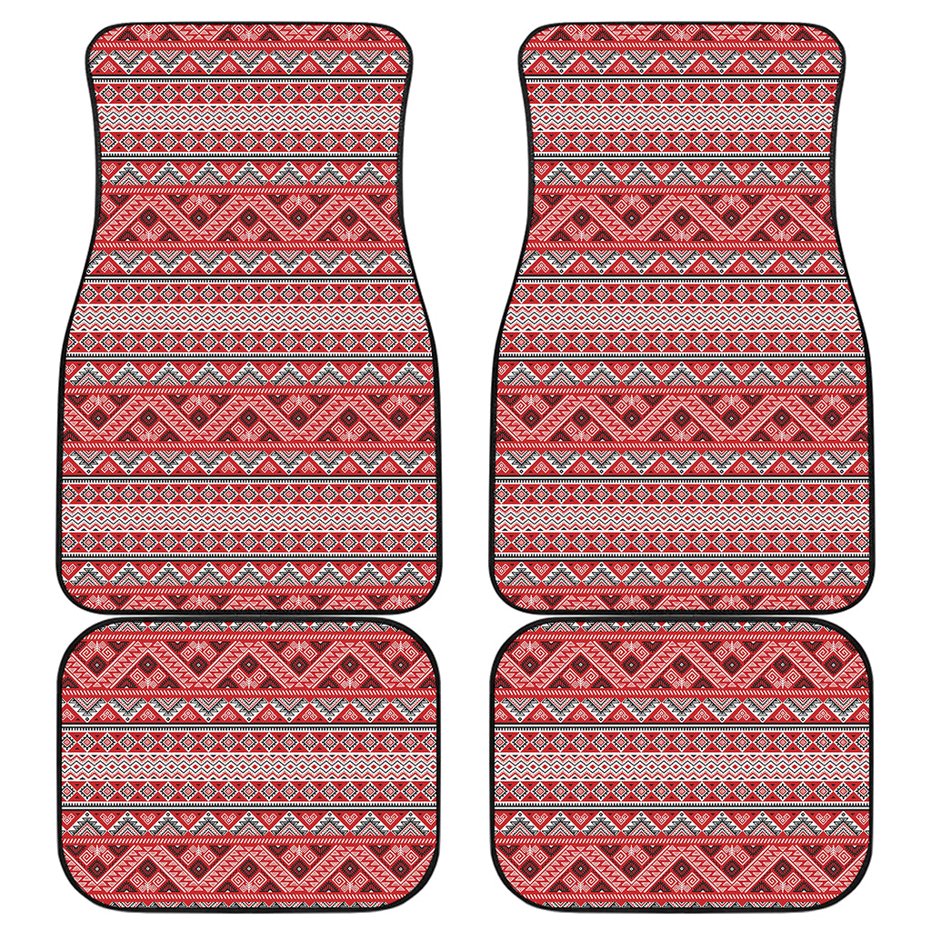 Red And White Native Tribal Print Front and Back Car Floor Mats