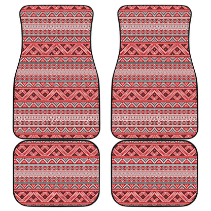 Red And White Native Tribal Print Front and Back Car Floor Mats