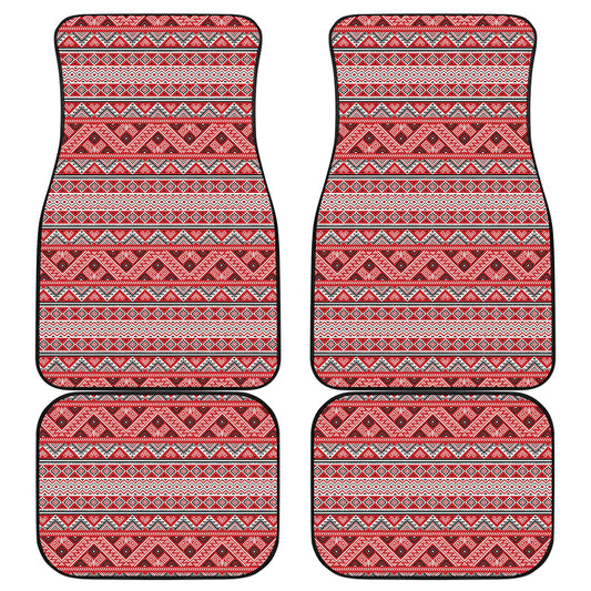 Red And White Native Tribal Print Front and Back Car Floor Mats