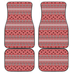Red And White Native Tribal Print Front and Back Car Floor Mats