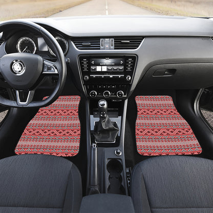 Red And White Native Tribal Print Front and Back Car Floor Mats