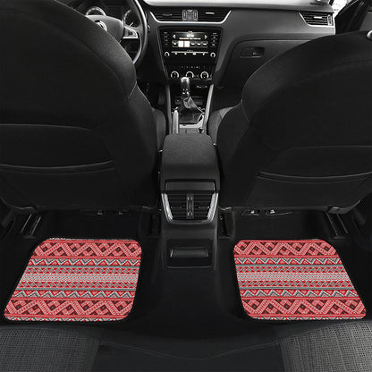 Red And White Native Tribal Print Front and Back Car Floor Mats
