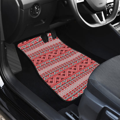 Red And White Native Tribal Print Front and Back Car Floor Mats