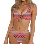 Red And White Native Tribal Print Front Bow Tie Bikini