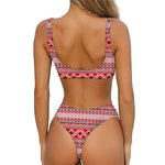 Red And White Native Tribal Print Front Bow Tie Bikini