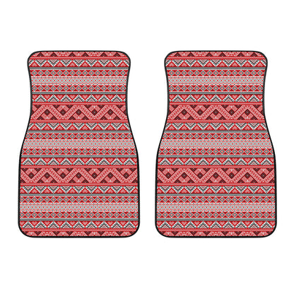 Red And White Native Tribal Print Front Car Floor Mats