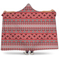 Red And White Native Tribal Print Hooded Blanket