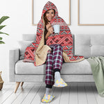 Red And White Native Tribal Print Hooded Blanket