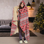 Red And White Native Tribal Print Hooded Blanket