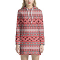 Red And White Native Tribal Print Pullover Hoodie Dress