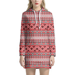 Red And White Native Tribal Print Hoodie Dress