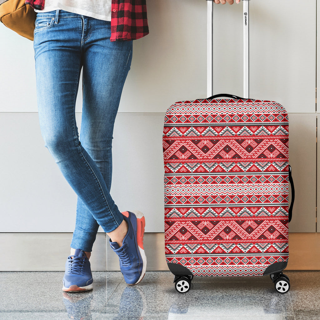 Red And White Native Tribal Print Luggage Cover