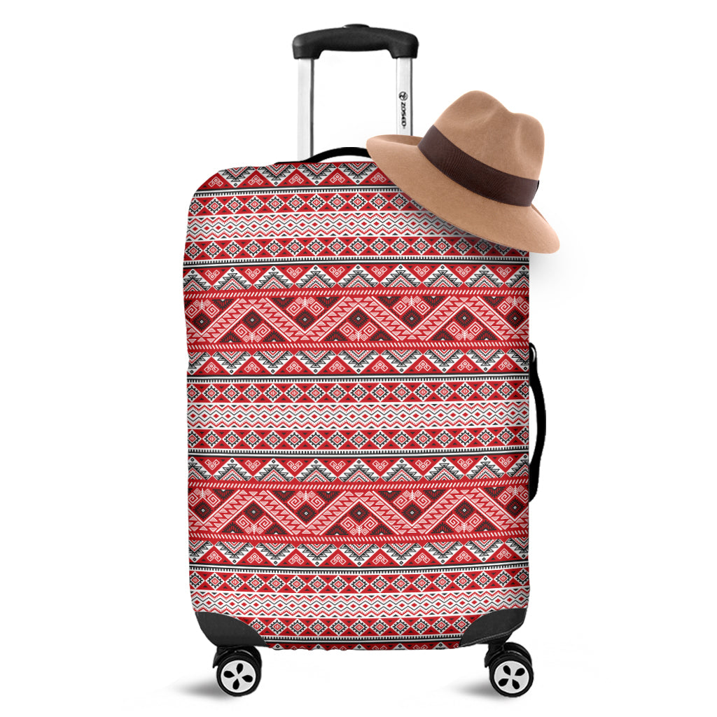 Red And White Native Tribal Print Luggage Cover