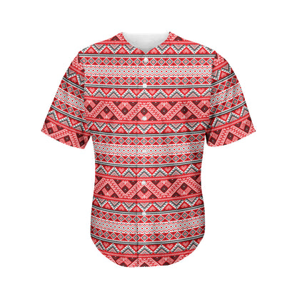 Red And White Native Tribal Print Men's Baseball Jersey