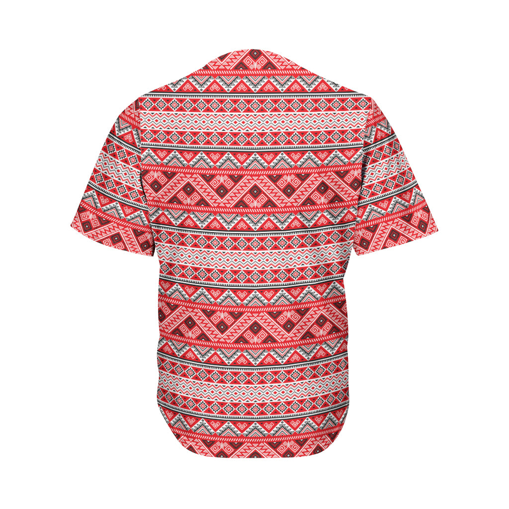 Red And White Native Tribal Print Men's Baseball Jersey