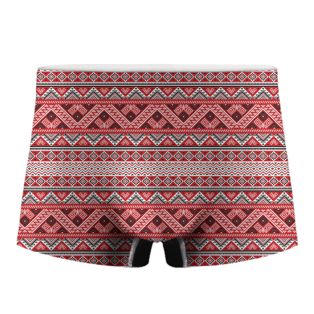 Red And White Native Tribal Print Men's Boxer Briefs