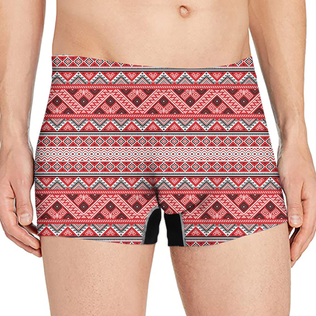 Red And White Native Tribal Print Men's Boxer Briefs