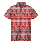 Red And White Native Tribal Print Men's Short Sleeve Shirt