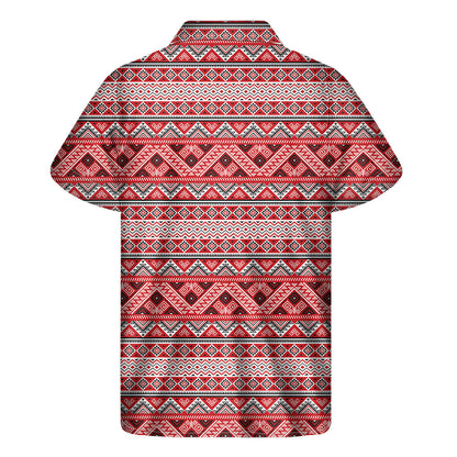 Red And White Native Tribal Print Men's Short Sleeve Shirt