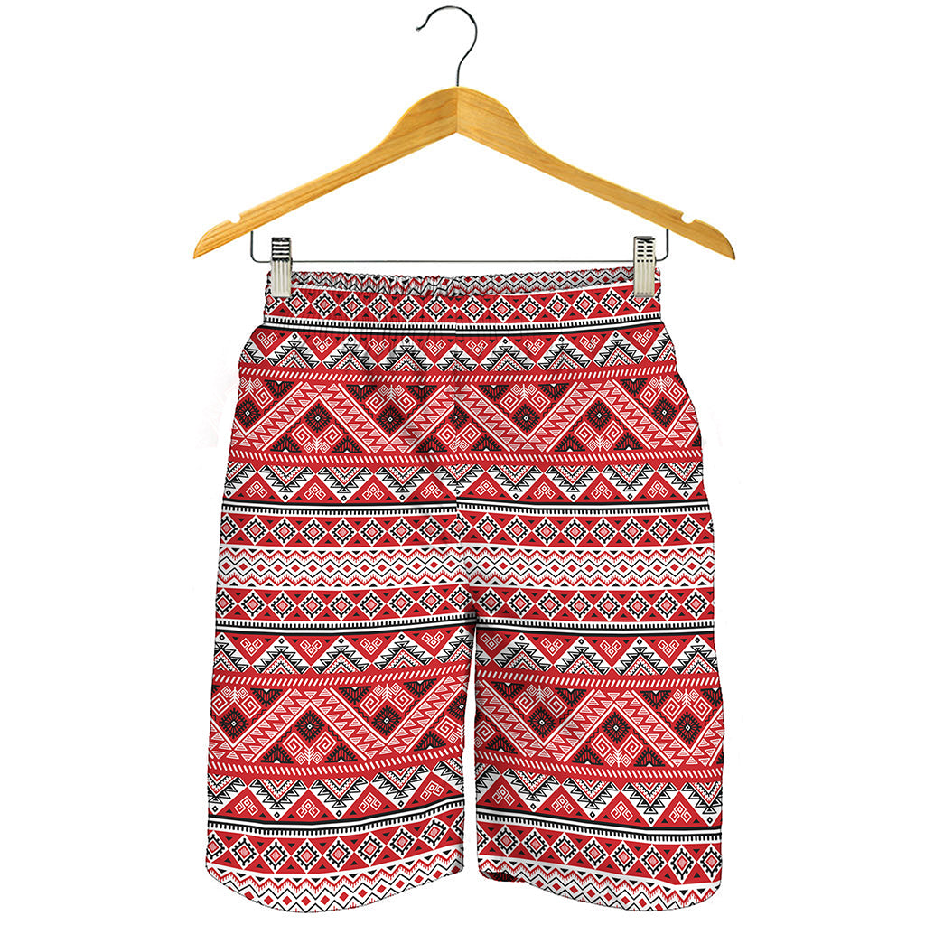 Red And White Native Tribal Print Men's Shorts