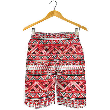 Red And White Native Tribal Print Men's Shorts