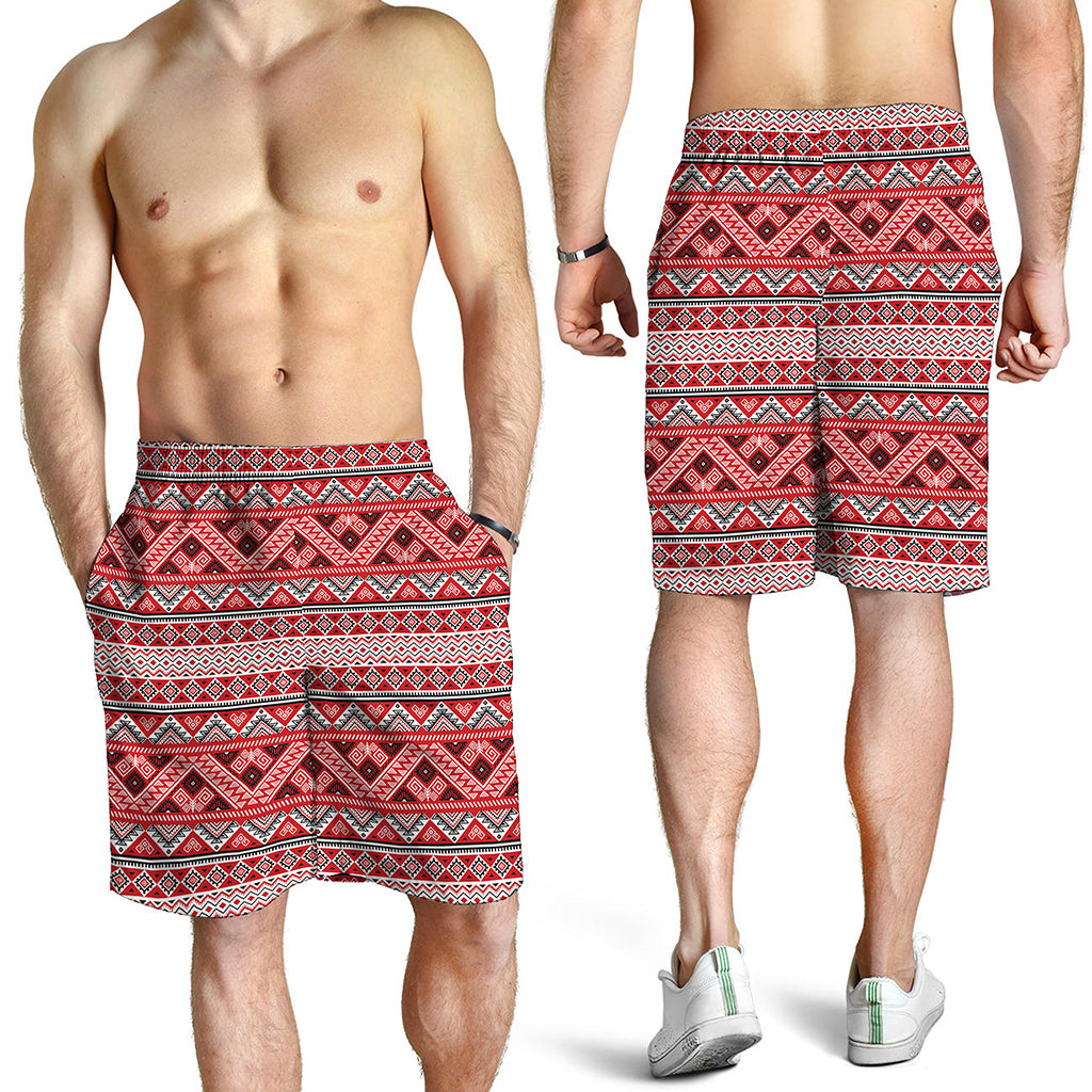Red And White Native Tribal Print Men's Shorts