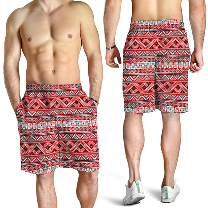 Red And White Native Tribal Print Men's Shorts