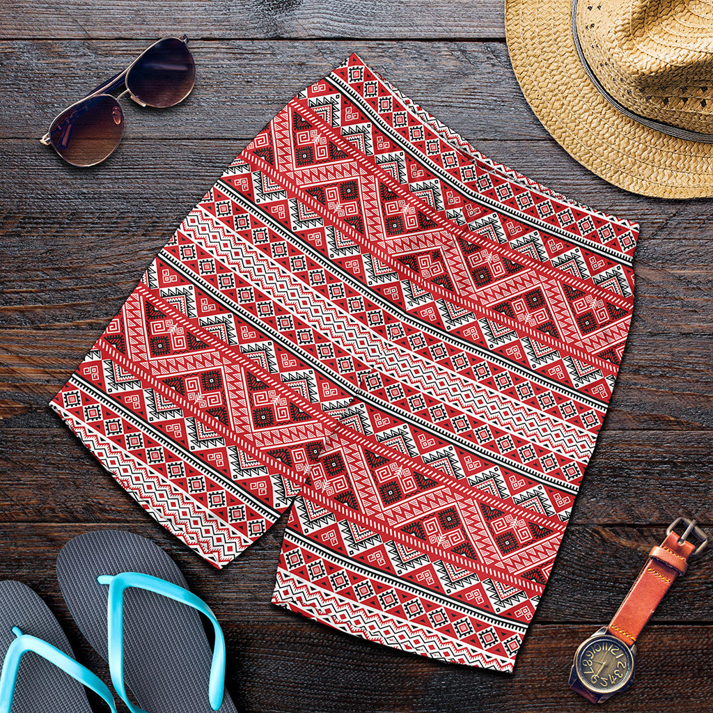 Red And White Native Tribal Print Men's Shorts