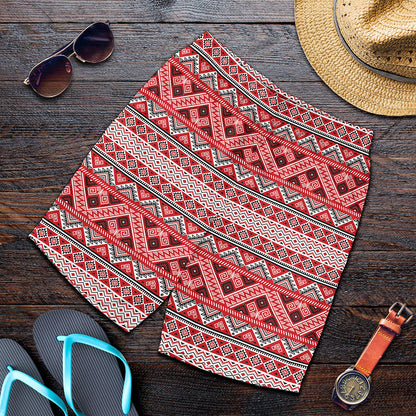 Red And White Native Tribal Print Men's Shorts