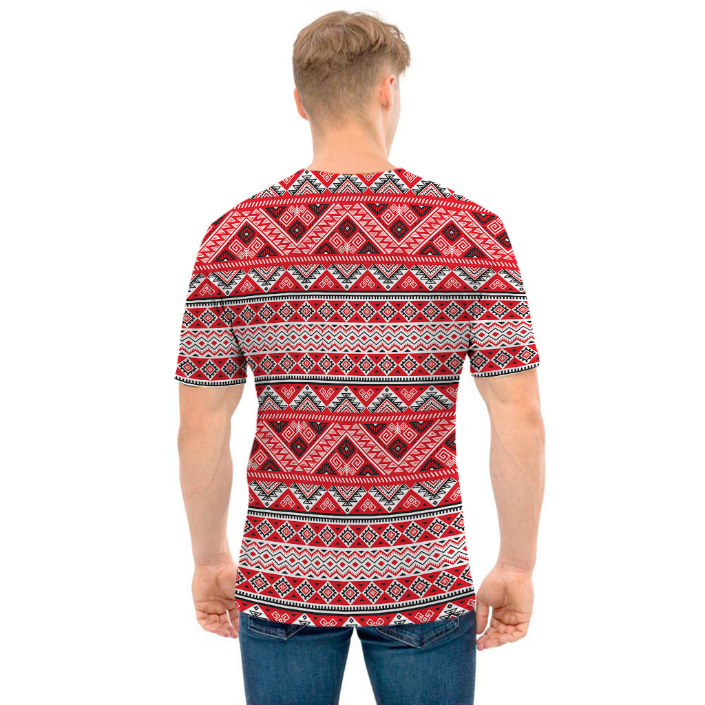 Red And White Native Tribal Print Men's T-Shirt