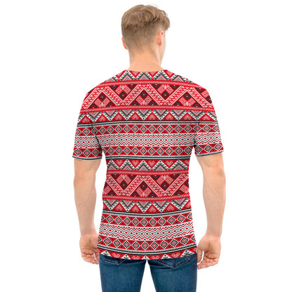 Red And White Native Tribal Print Men's T-Shirt