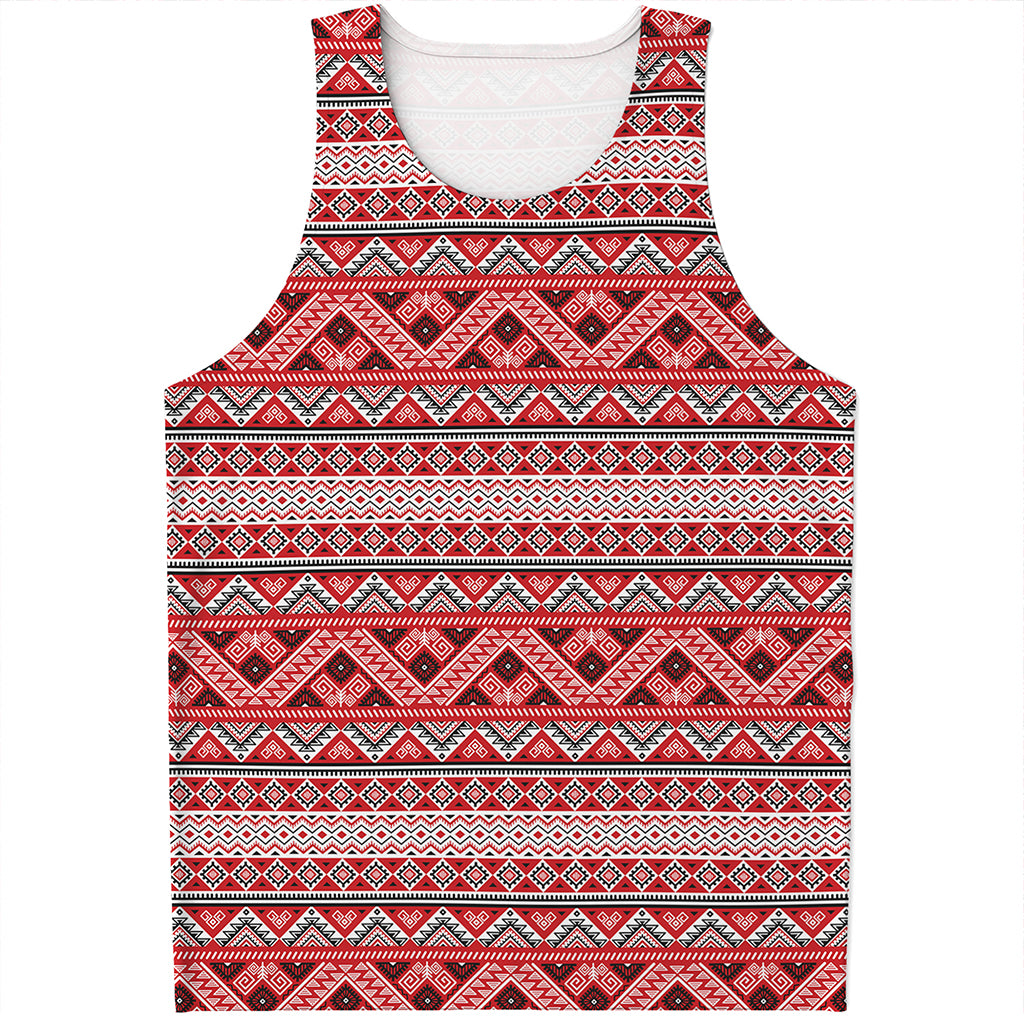 Red And White Native Tribal Print Men's Tank Top