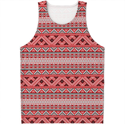 Red And White Native Tribal Print Men's Tank Top