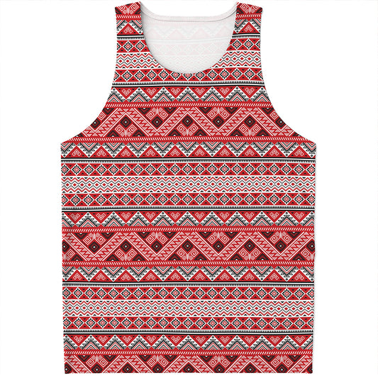 Red And White Native Tribal Print Men's Tank Top