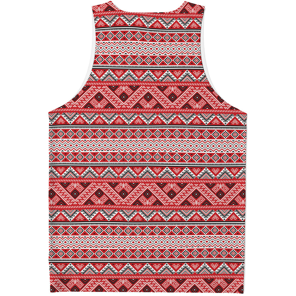 Red And White Native Tribal Print Men's Tank Top