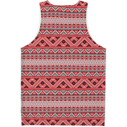 Red And White Native Tribal Print Men's Tank Top