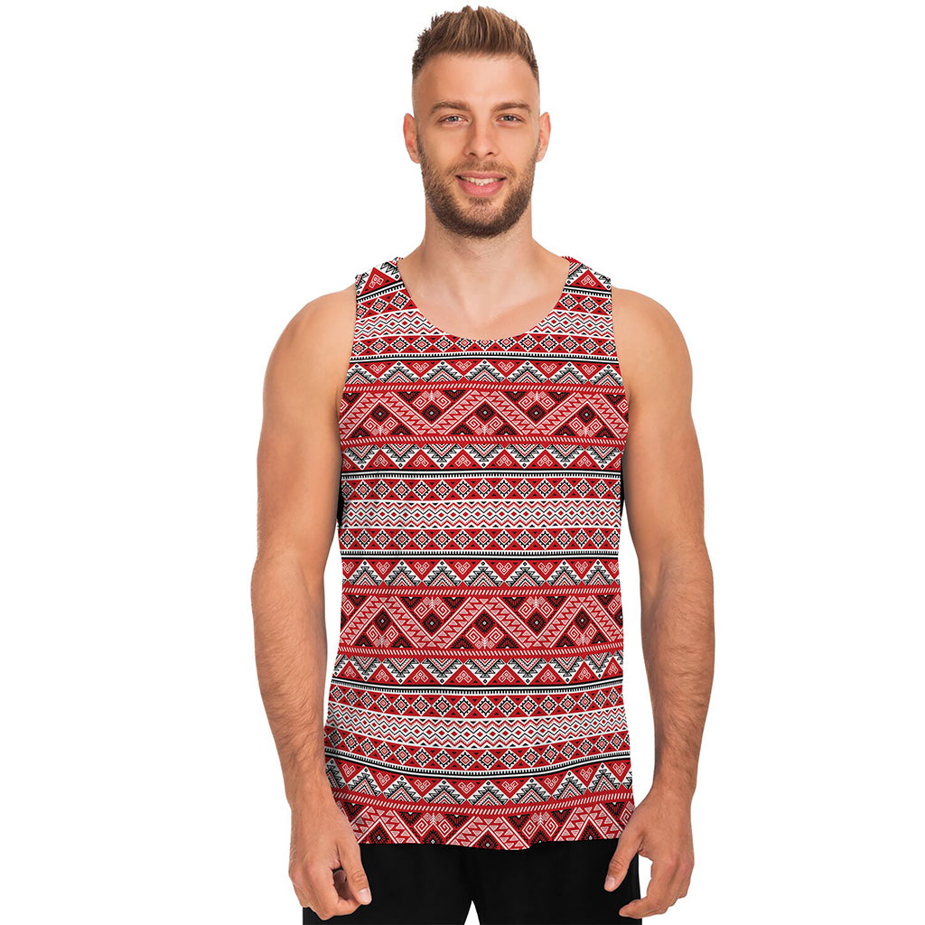 Red And White Native Tribal Print Men's Tank Top