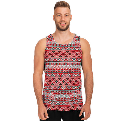 Red And White Native Tribal Print Men's Tank Top