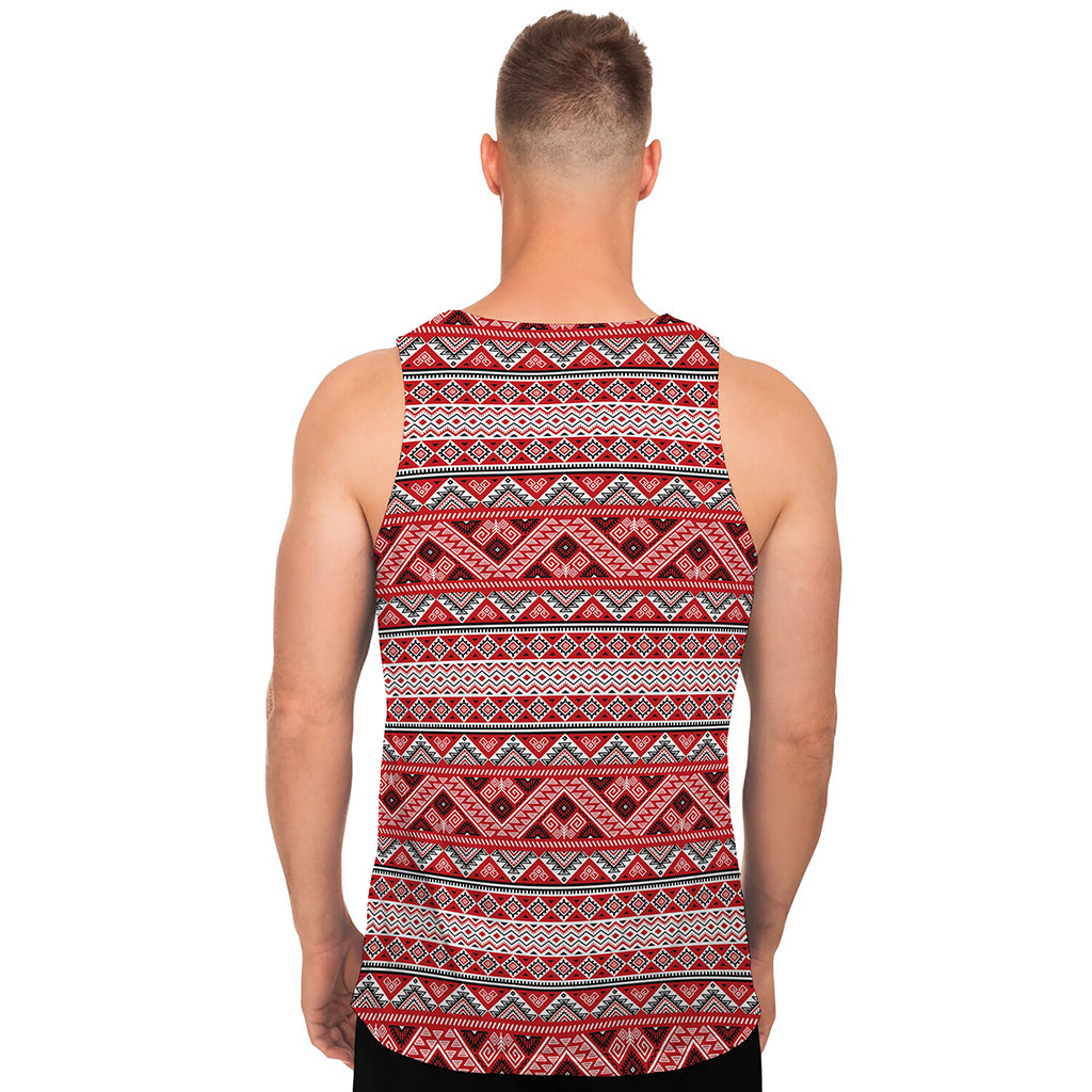 Red And White Native Tribal Print Men's Tank Top