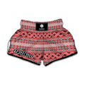 Red And White Native Tribal Print Muay Thai Boxing Shorts